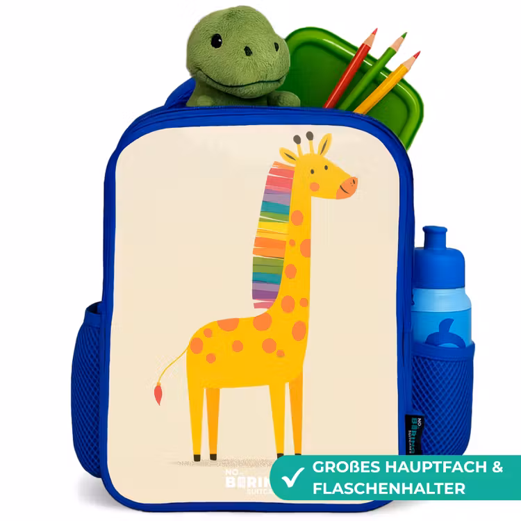 Giraffe - Dier - Kleurrijk Kinderrugzak - Blauw middel -inhoud_DE