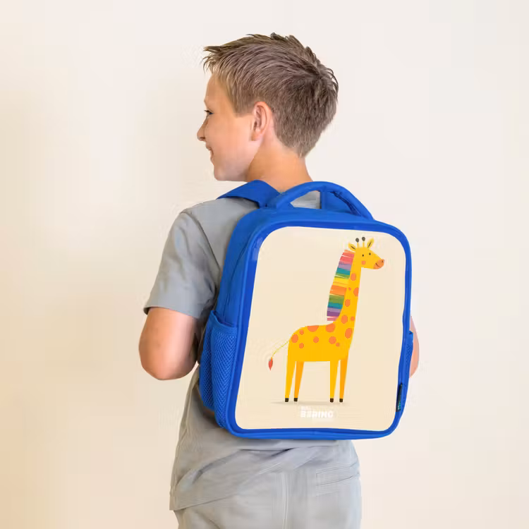 Giraffe - Dier - Kleurrijk Kinderrugzak - Blauw middel -sfeer2