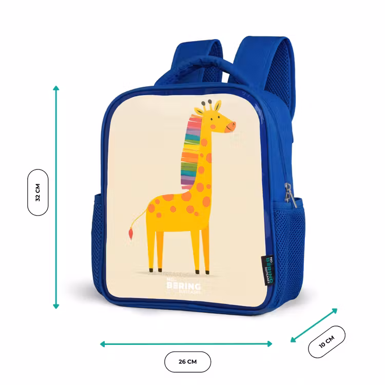 Giraffe - Dier - Kleurrijk Kinderrugzak - Blauw middel -productfoto_formaten