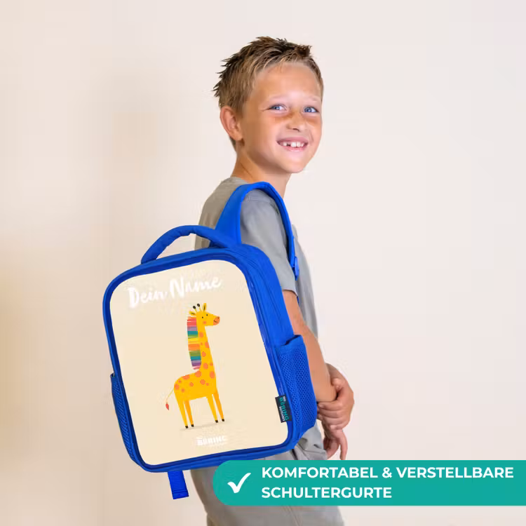 Giraffe - Dier - Kleurrijk Kinderrugzak - Blauw middel -sfeer3_DE