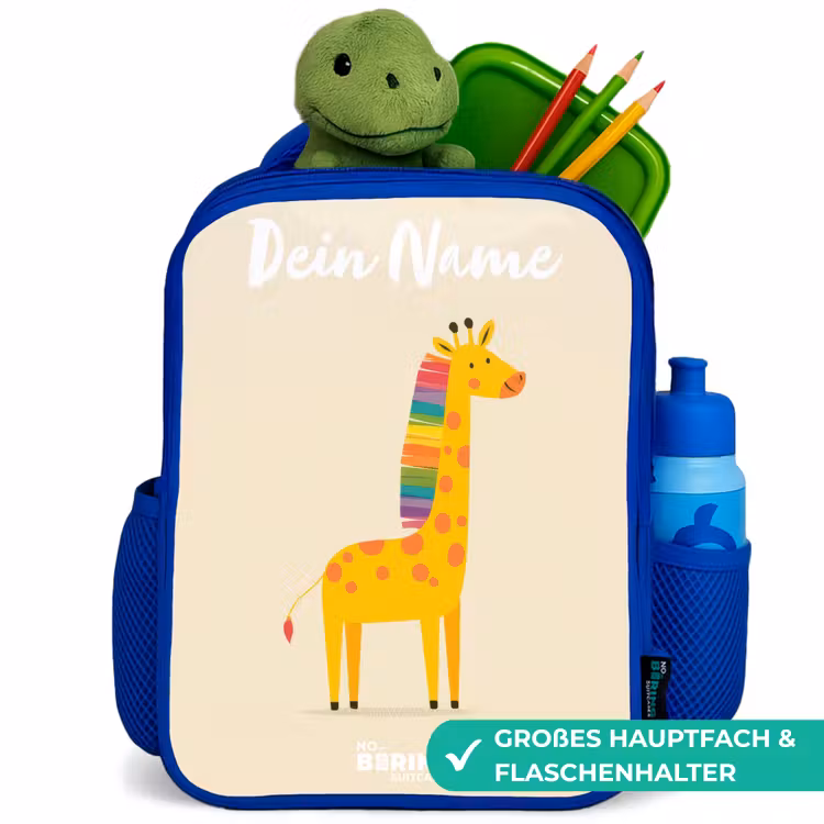 Giraffe - Dier - Kleurrijk Kinderrugzak - Blauw middel -inhoud_DE