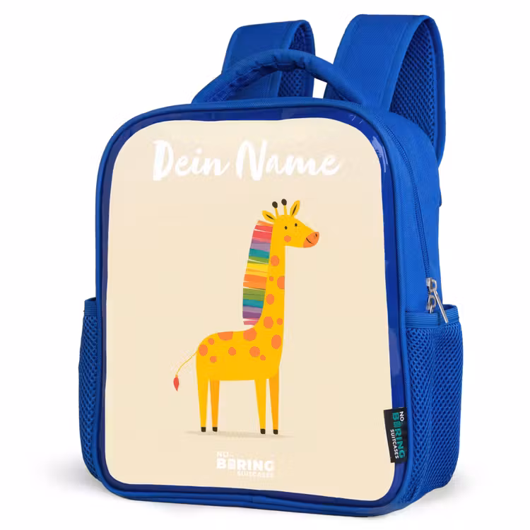 Giraffe - Dier - Kleurrijk Kinderrugzak - Blauw middel -schuin