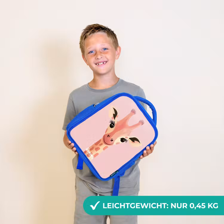 Giraffe - Wimpers - Minimalistisch - Roze Kinderrugzak - Blauw middel -sfeer1_DE