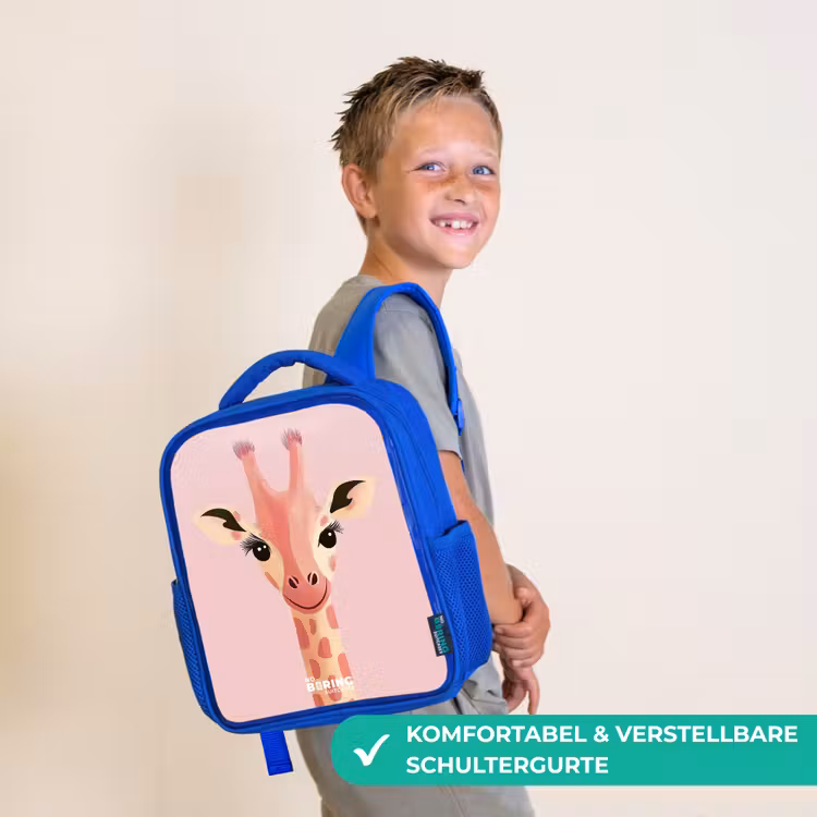 Giraffe - Wimpers - Minimalistisch - Roze Kinderrugzak - Blauw middel -sfeer3_DE
