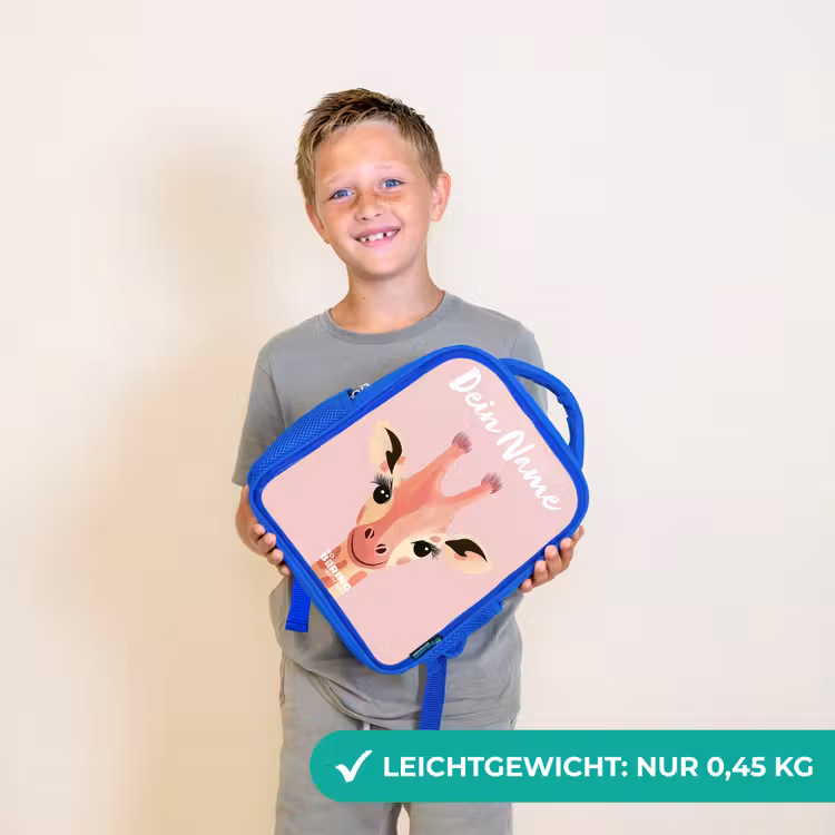 Giraffe - Wimpers - Minimalistisch - Roze Kinderrugzak - Blauw middel -sfeer1_DE