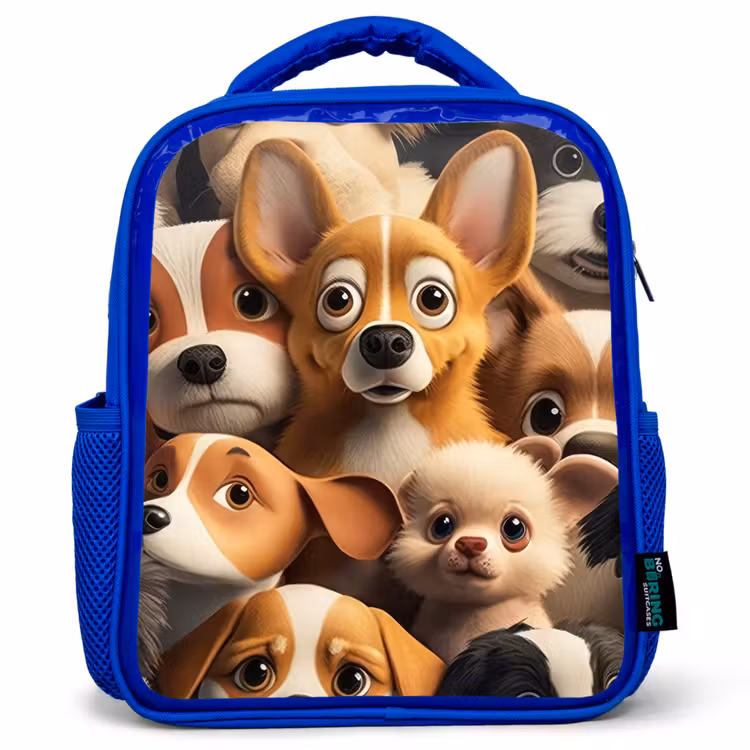 Vrolijke Hondjes Kinderrugzak - Blauw middel -3d