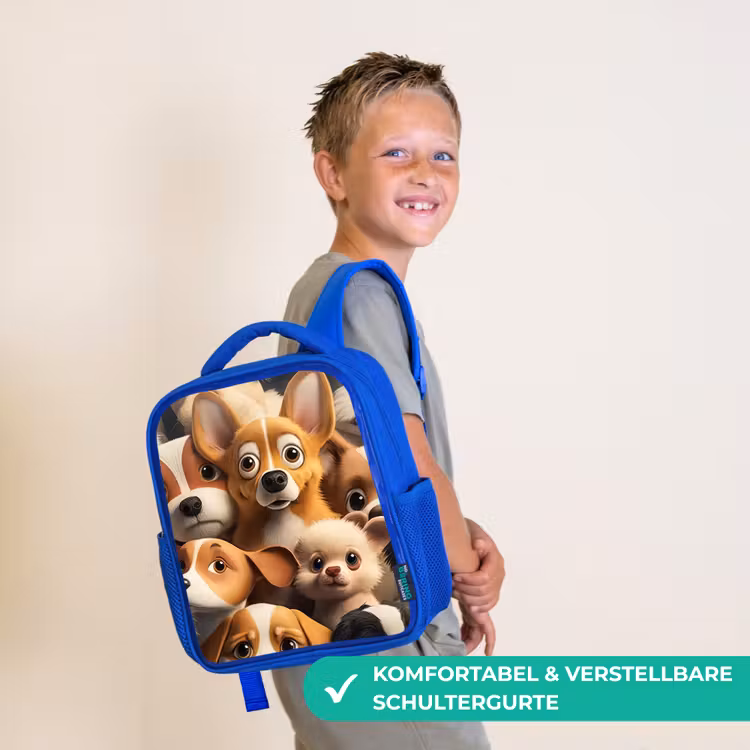 Vrolijke Hondjes Kinderrugzak - Blauw middel -sfeer3_DE