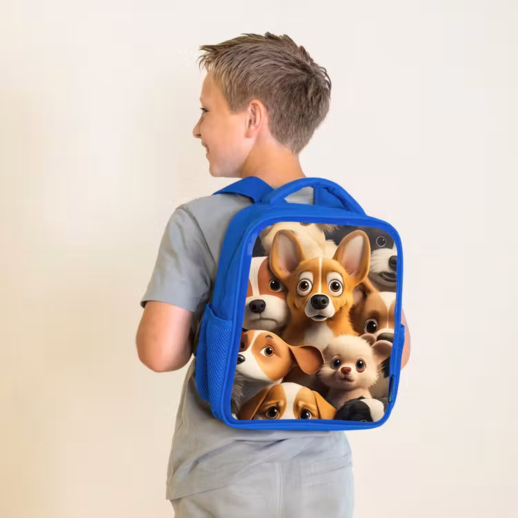 Vrolijke Hondjes Kinderrugzak - Blauw middel -sfeer2