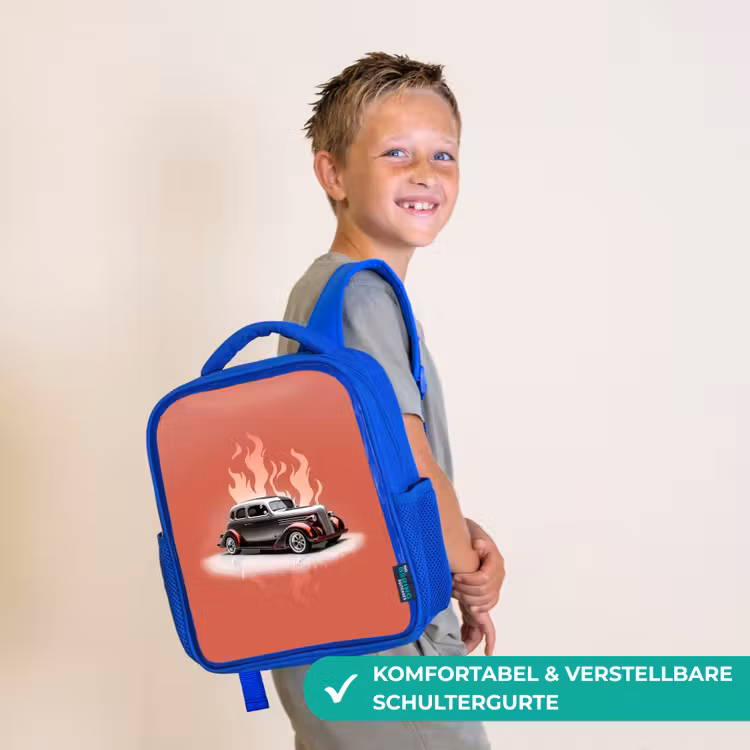 Grijze auto met roze vlammen Kinderrugzak - Blauw middel -sfeer3_DE