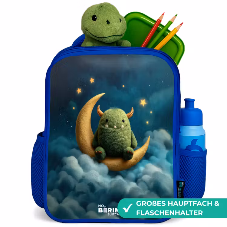 Groen monster op maansikkel Kinderrugzak - Blauw middel -inhoud_DE