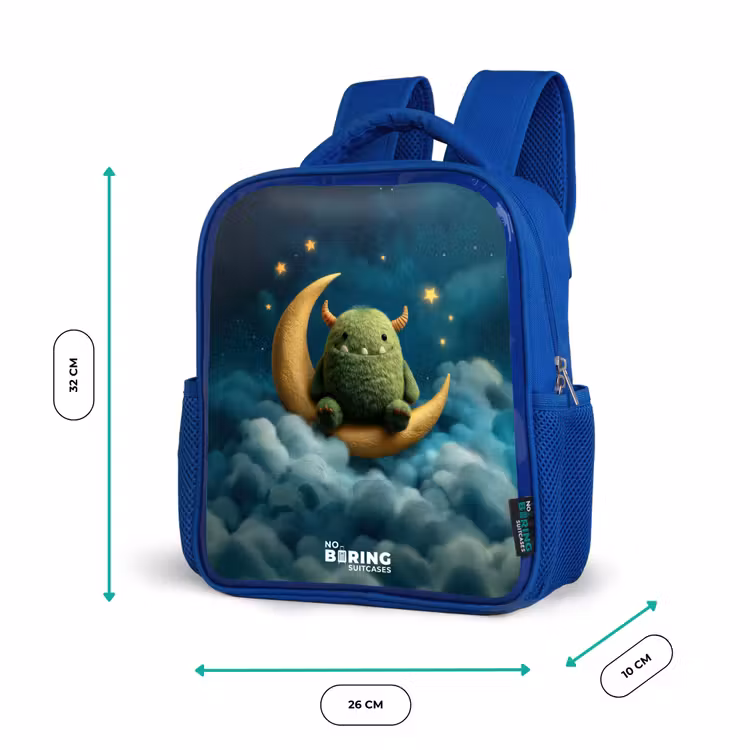 Groen monster op maansikkel Kinderrugzak - Blauw middel -productfoto_formaten
