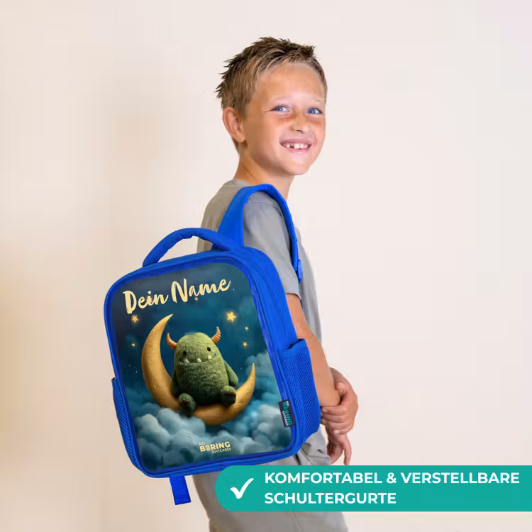 Groen monster op maansikkel Kinderrugzak - Blauw middel -sfeer3_DE
