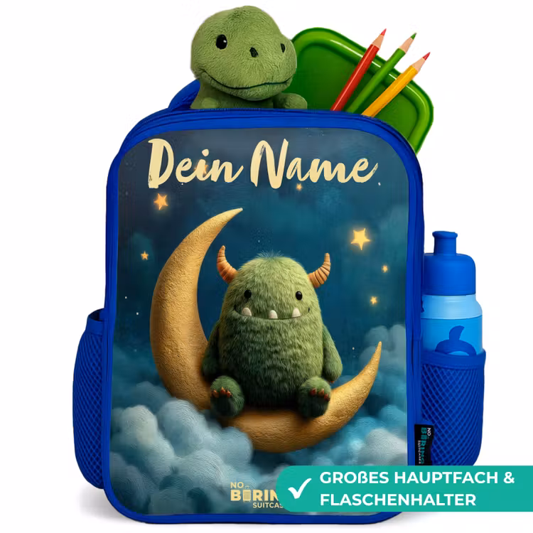Groen monster op maansikkel Kinderrugzak - Blauw middel -inhoud_DE