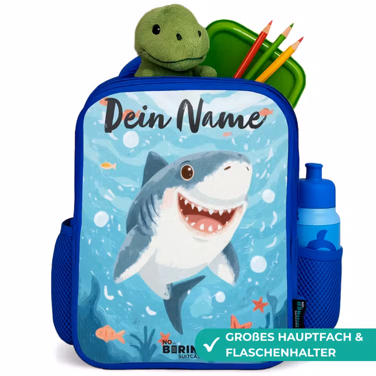 Haai - Water - Zee Kinderrugzak - Blauw middel -inhoud_DE