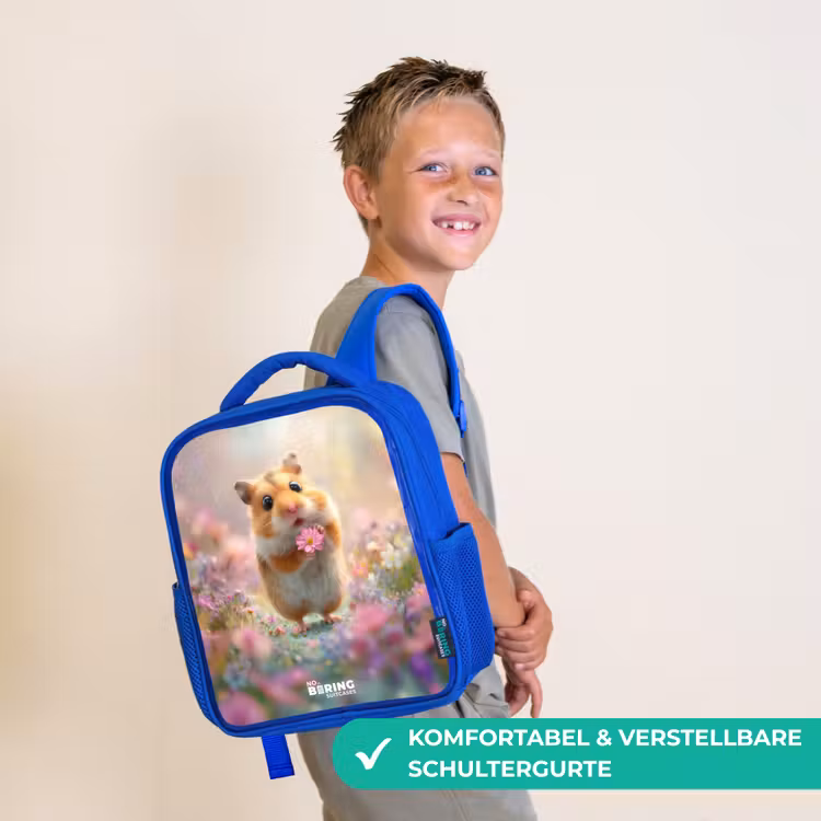 Hamster - Bloem - Natuur - Dier Kinderrugzak - Blauw middel -sfeer3_DE
