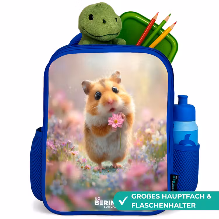 Hamster - Bloem - Natuur - Dier Kinderrugzak - Blauw middel -inhoud_DE