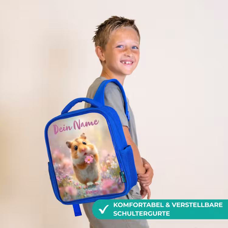 Hamster - Bloem - Natuur - Dier Kinderrugzak - Blauw middel -sfeer3_DE