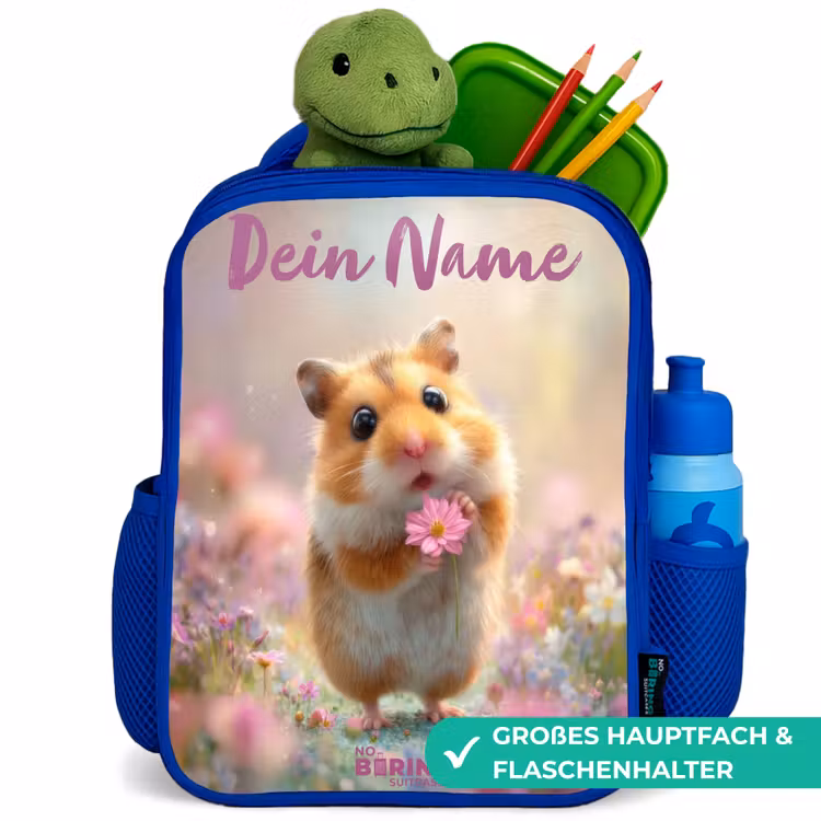 Hamster - Bloem - Natuur - Dier Kinderrugzak - Blauw middel -inhoud_DE