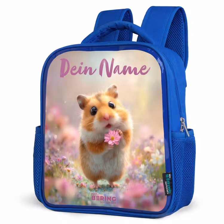 Hamster - Bloem - Natuur - Dier Kinderrugzak - Blauw middel -schuin