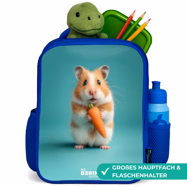 Hamster - Wortel - Dier Kinderrugzak - Blauw middel -inhoud_DE