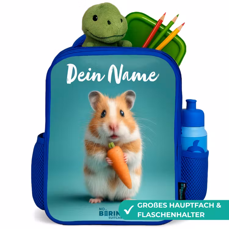 Hamster - Wortel - Dier Kinderrugzak - Blauw middel -inhoud_DE