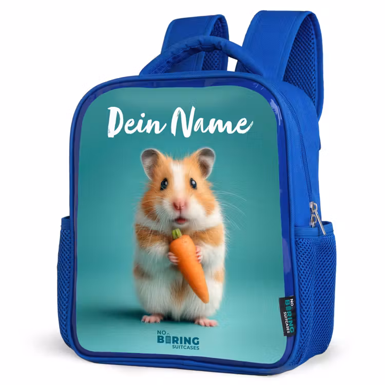 Hamster - Wortel - Dier Kinderrugzak - Blauw middel -schuin