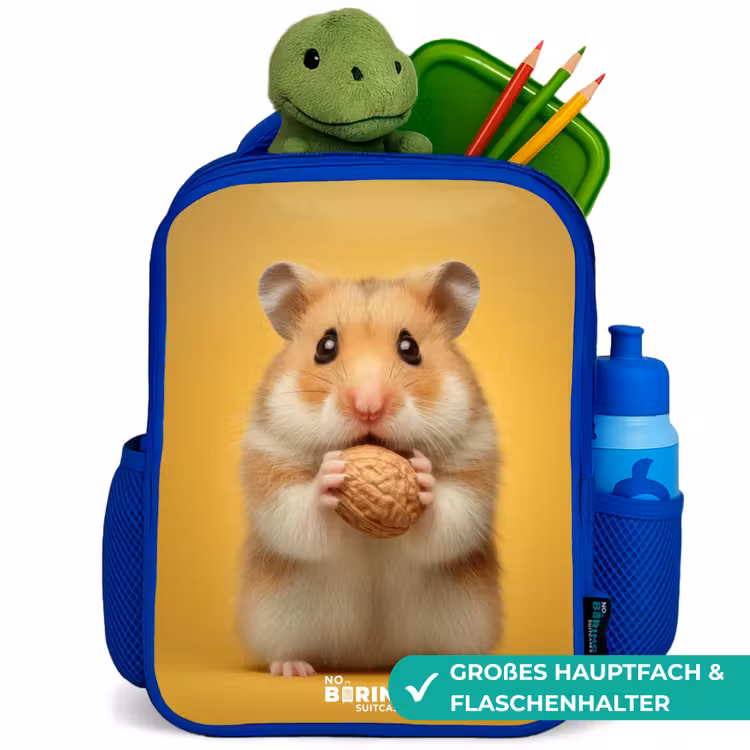 Hamster - Walnoot - Dier Kinderrugzak - Blauw middel -inhoud_DE