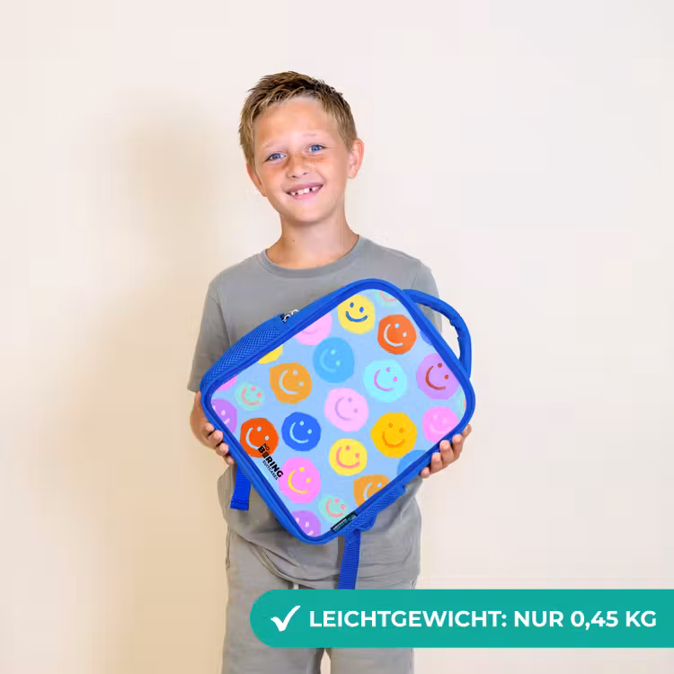 Vrolijk patroon van smileys Kinderrugzak - Blauw middel -sfeer1_DE