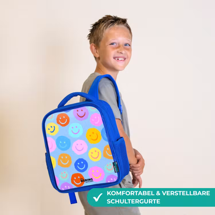 Vrolijk patroon van smileys Kinderrugzak - Blauw middel -sfeer3_DE