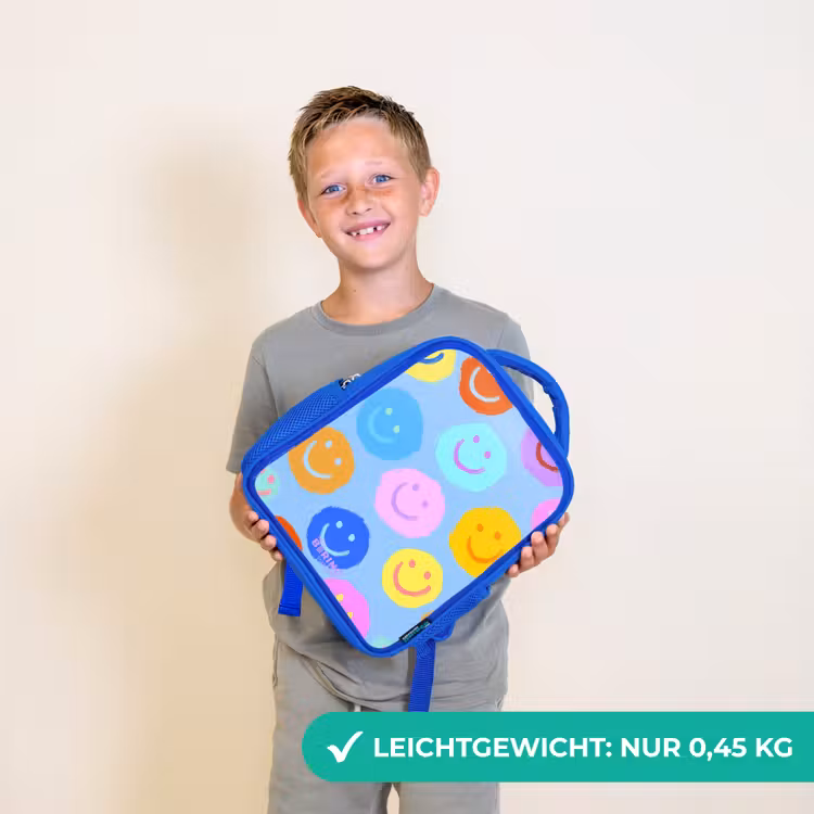 Vrolijk patroon van smileys Kinderrugzak - Blauw middel -sfeer1_DE