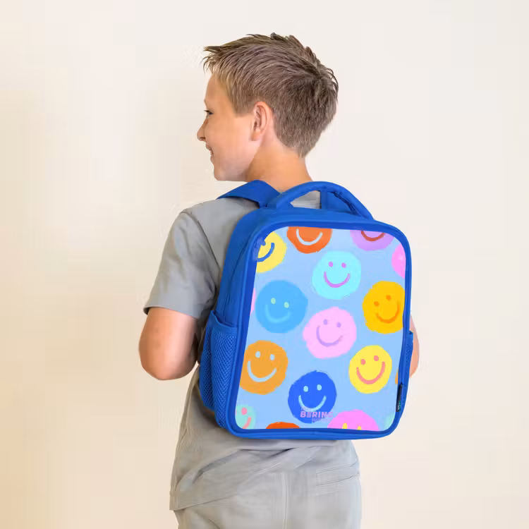 Vrolijk patroon van smileys Kinderrugzak - Blauw middel -sfeer2
