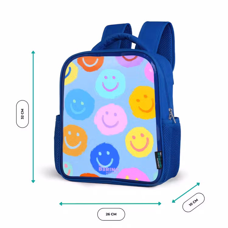 Vrolijk patroon van smileys Kinderrugzak - Blauw middel -productfoto_formaten