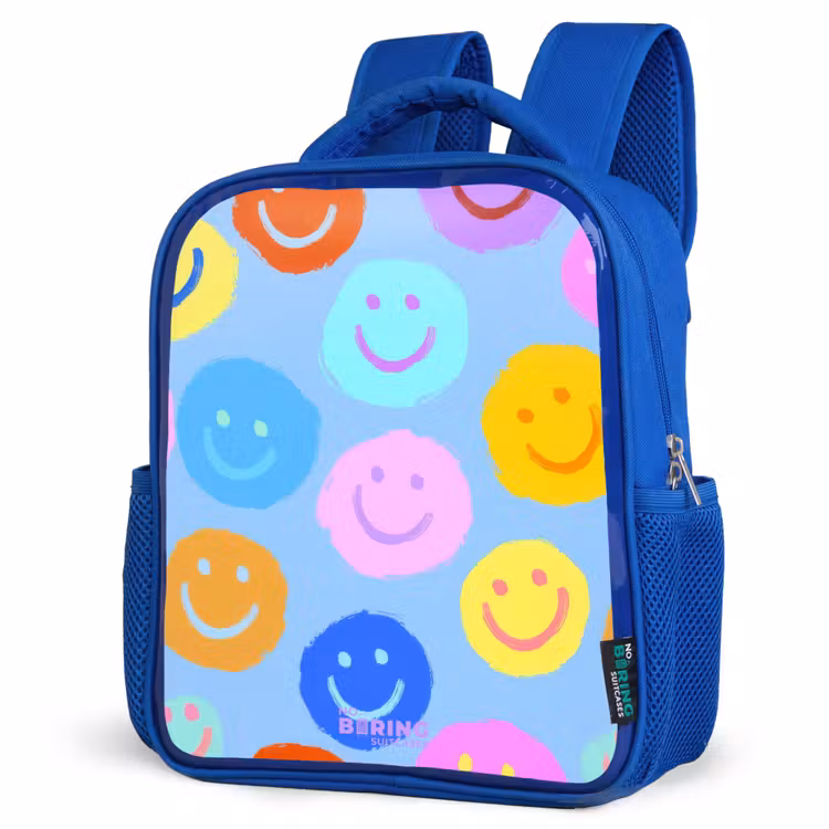 Vrolijk patroon van smileys Kinderrugzak - Blauw middel -schuin