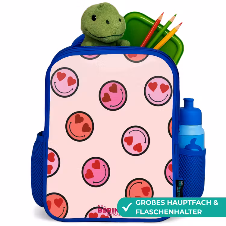 Hartje - Smiley - Patroon Kinderrugzak - Blauw middel -inhoud_DE