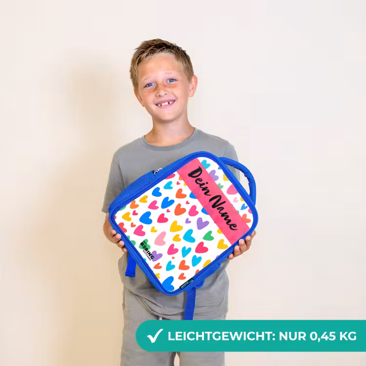Hartjes - Kleurrijk - Patroon Kinderrugzak - Blauw middel -sfeer1_DE