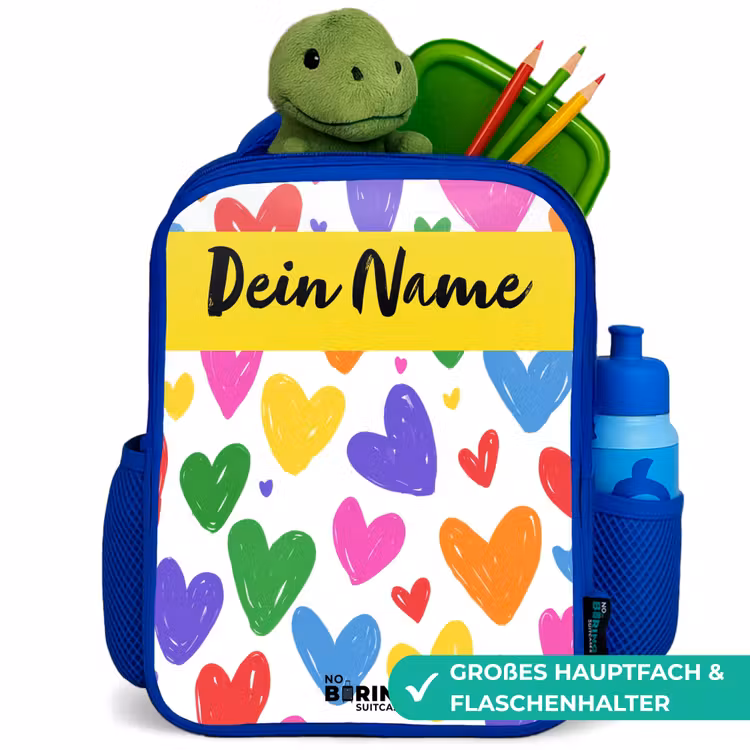 Hartjes - Patroon - Kleurrijk Kinderrugzak - Blauw middel -inhoud_DE