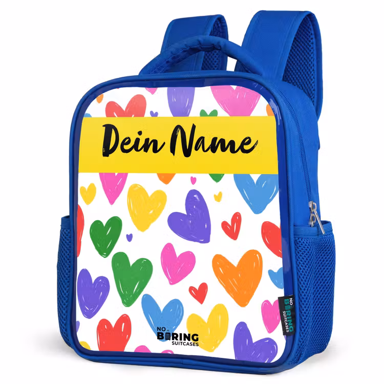Hartjes - Patroon - Kleurrijk Kinderrugzak - Blauw middel -schuin