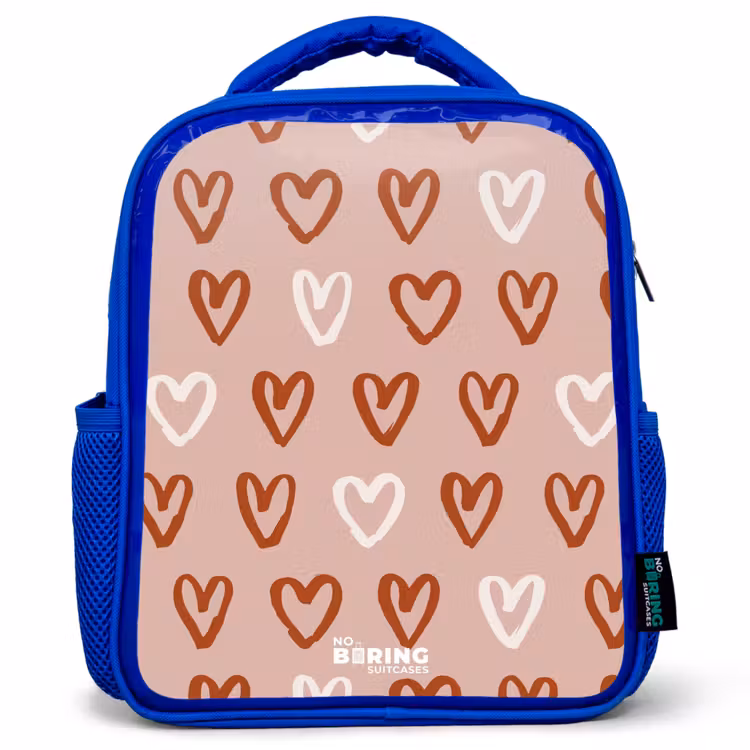 Hartjes patroon in roze en wit Kinderrugzak - Blauw middel -3d