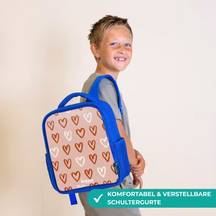 Hartjes patroon in roze en wit Kinderrugzak - Blauw middel -sfeer3_DE