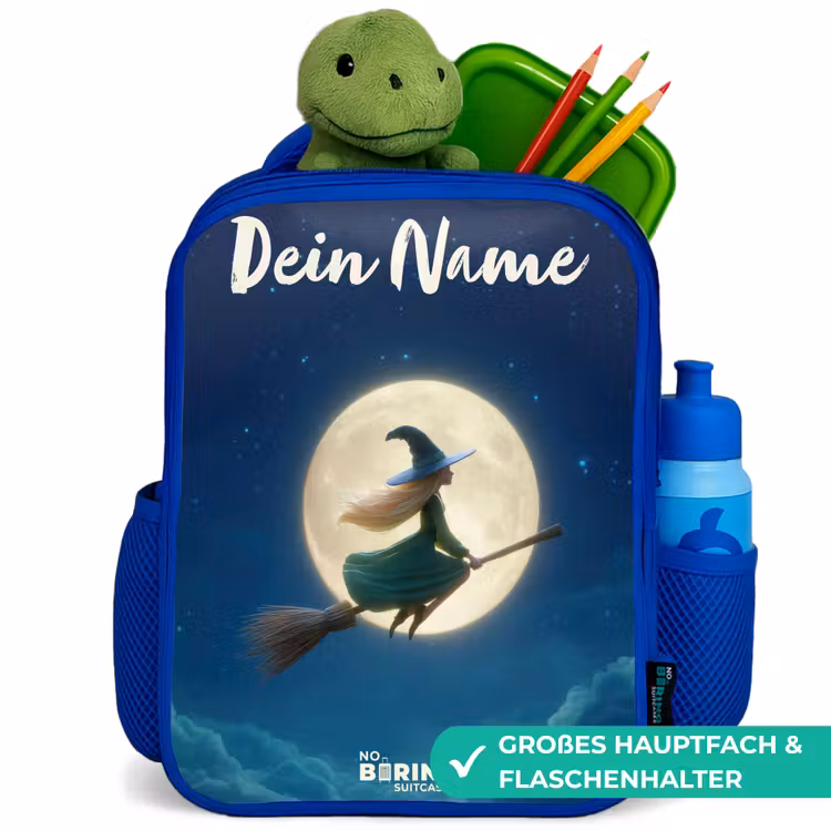 Heks in Maanlichtvlucht Kinderrugzak - Blauw middel -inhoud_DE
