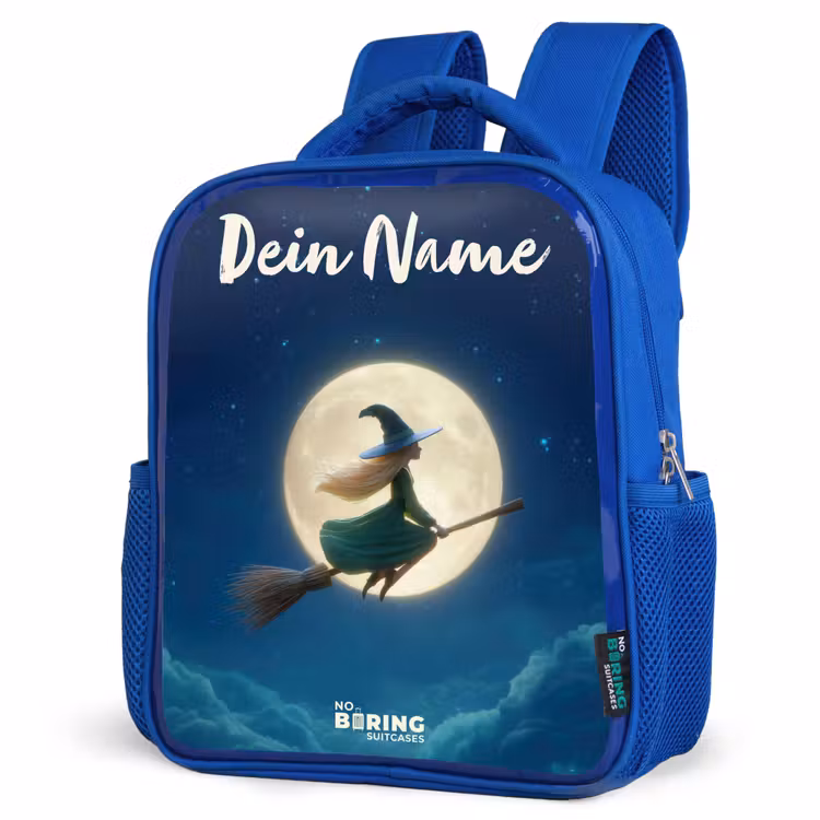 Heks in Maanlichtvlucht Kinderrugzak - Blauw middel -schuin