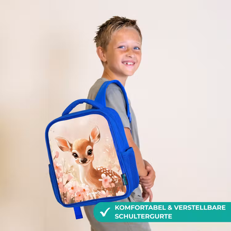 Hertje - Ogen - Stippen - Bloemen Kinderrugzak - Blauw middel -sfeer3_DE