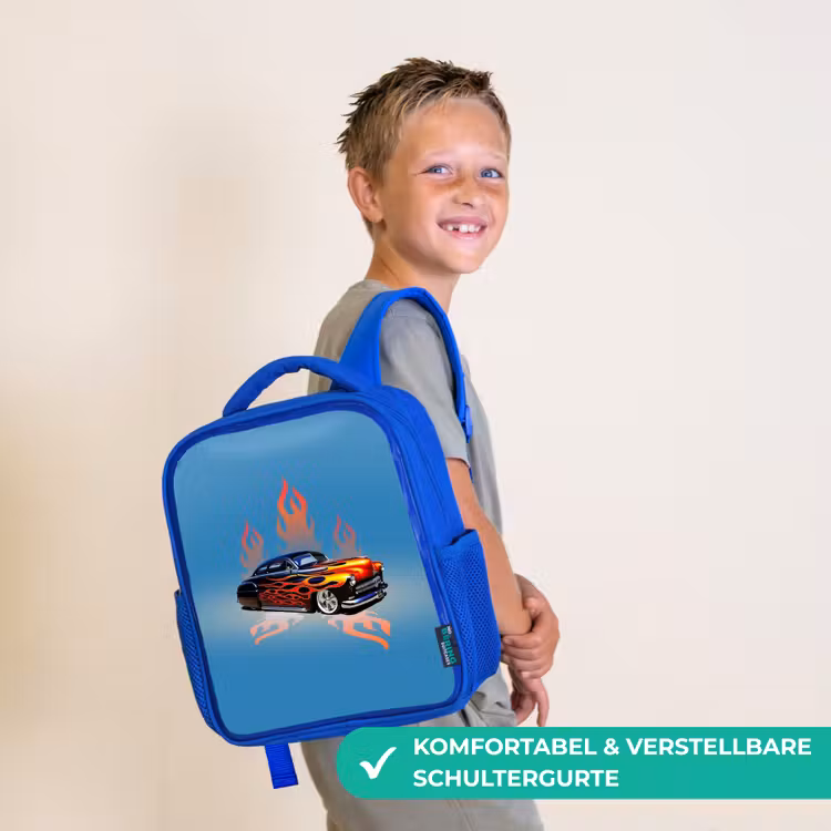 Hotrod flames Kinderrugzak - Blauw middel -sfeer3_DE