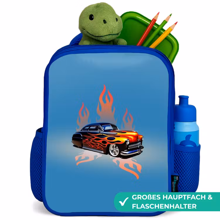 Hotrod flames Kinderrugzak - Blauw middel -inhoud_DE