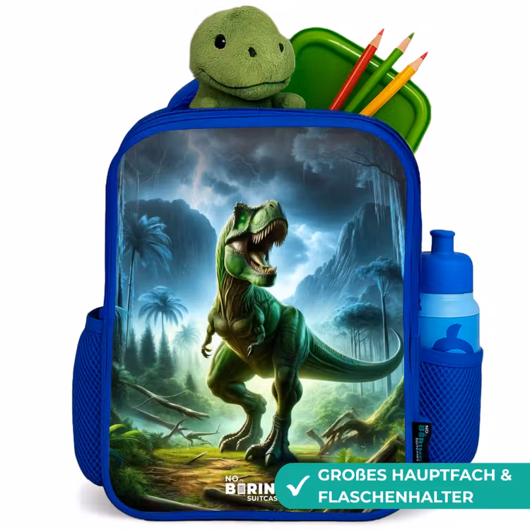 Junglosaurus Kinderrugzak - Blauw middel -inhoud_DE