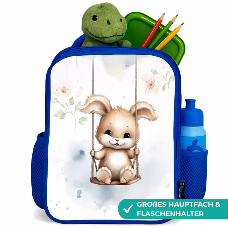 Konijn - Baby dier - Kinderen Kinderrugzak - Blauw middel -inhoud_DE