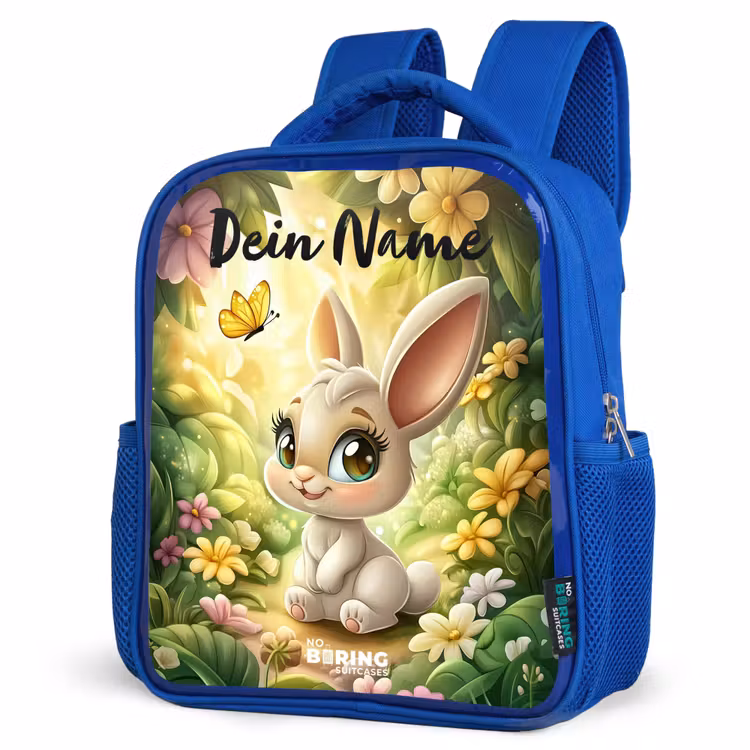Konijn - Zonlicht - Sprookjesachtig - Vlinder Kinderrugzak - Blauw middel -schuin