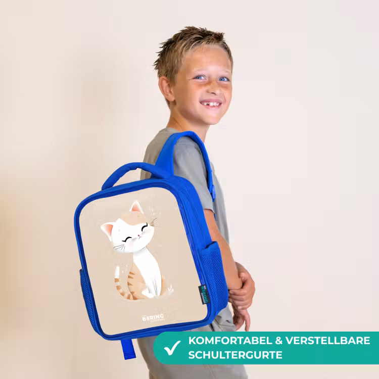 Kitten in de kleuren beige en wit Kinderrugzak - Blauw middel -sfeer3_DE