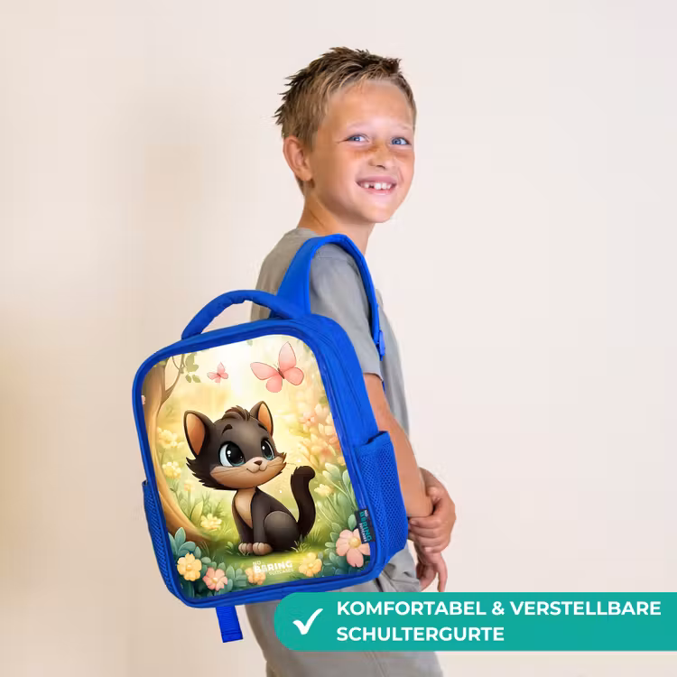 Kat - Vlinder - Bloemen Kinderrugzak - Blauw middel -sfeer3_DE