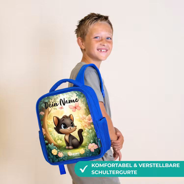 Kat - Vlinder - Bloemen Kinderrugzak - Blauw middel -sfeer3_DE